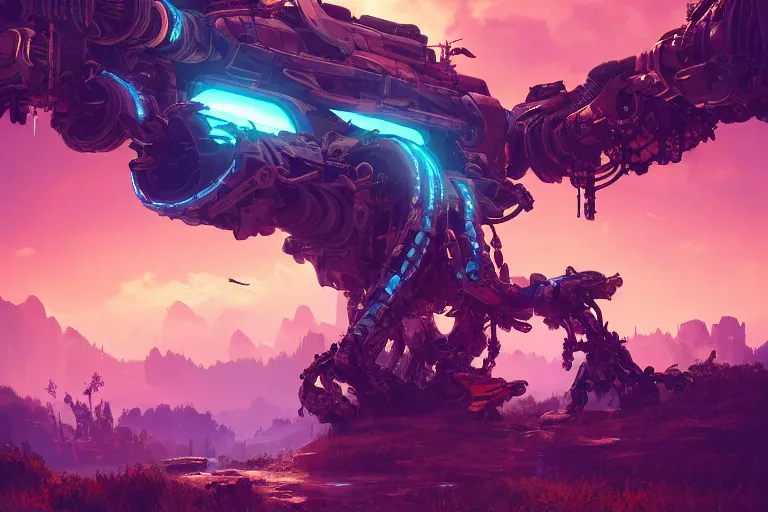 Image similar to watcher machine mecanical creature robot of horizon forbidden west horizon zero dawn radiating a glowing aura global illumination ray tracing hdr fanart arstation by ian pesty and alena aenami artworks in 4 k