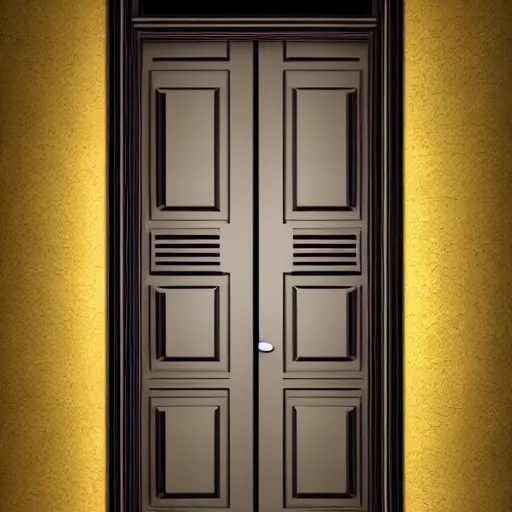 Prompt: the door to an apartment as seen from outside, realistic, lighting