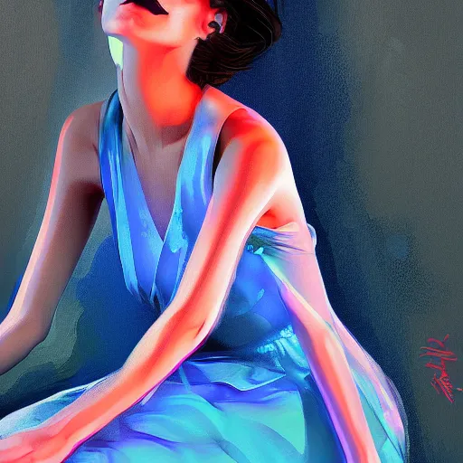 Image similar to a girl wearing a stylish dress, digital painting, smooth, hd, by tran ross, ambient lighting, details