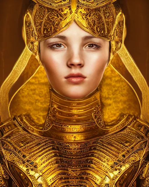 Image similar to fresco portrait of woman in shining golden armor, high production value, intricate details, high resolution, hdr, high definition, masterpiece, realistic, ultrarealistic, highly detailed, hd, sharp focus, non blurry, sharp, smooth