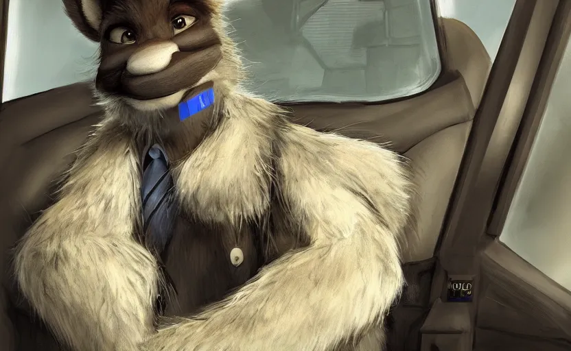 Image similar to a dressed in the police uniform anthropomorphic furry sleeping on duty in the police car, artstation hq, stylized, symmetry, modeled lighting, expressive, studio photo refined, highly detailed, hyper realistic, furry, sense of awe, zootopia style