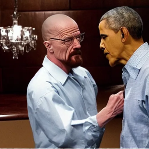 Image similar to Walter White kissing Obama