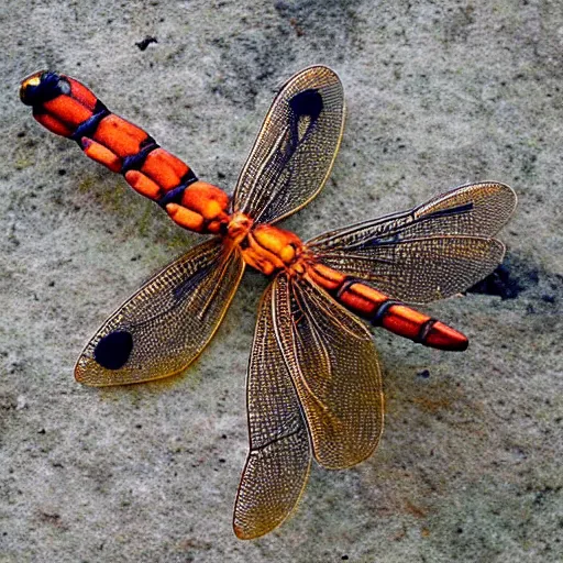 Prompt: Dragonfly made of fire