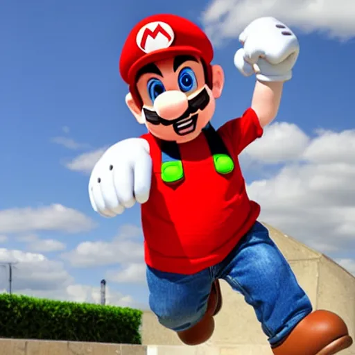 Prompt: a man poorly cosplaying super mario characters