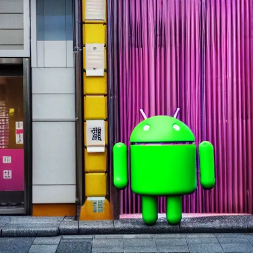 Prompt: android robot watches over a vibrant and colourful tokyo