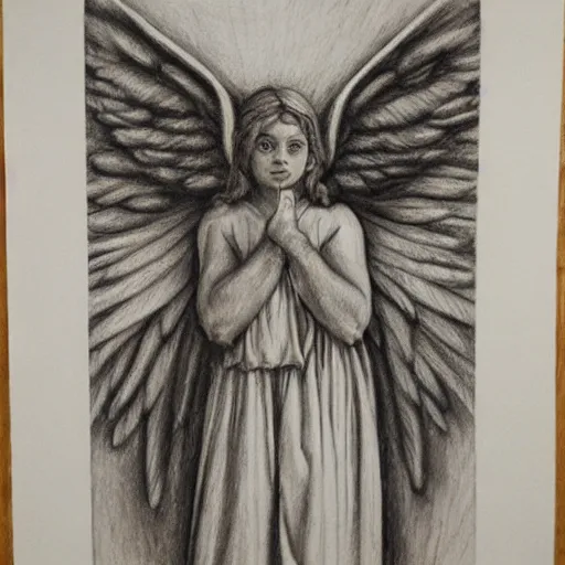 Prompt: a detailed charcoal and graphite drawing of an angel by claude weißbuch, detailed