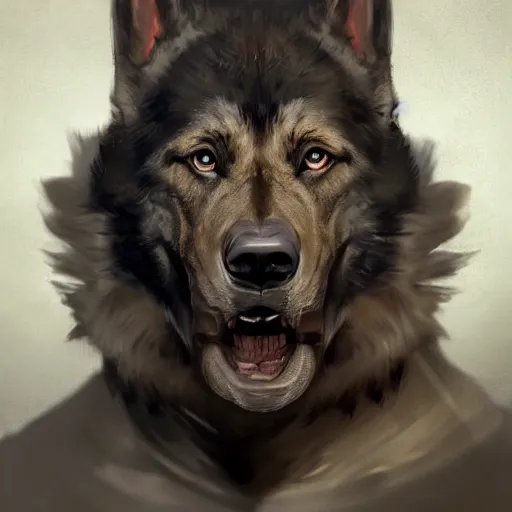 Image similar to a wounded humanoid german shepherd beast - man in military style, sitting on the bed, highly detailed portrait, digital painting, artstation, concept art, smooth, sharp foccus ilustration, artstation