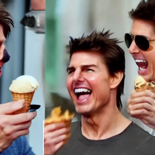 Prompt: Tom Cruise eating ice cream screaming