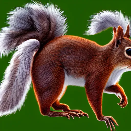 Prompt: a cute squirrel standing on four legs in profile with fluffy fur drawn concept art