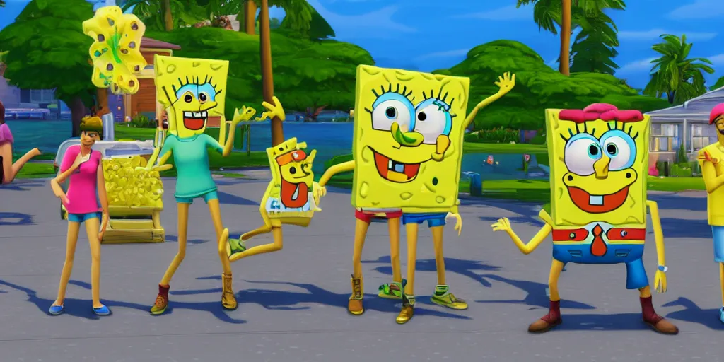 Image similar to SpongeBob in the sims 4, trending on artstation, hyper realism, 8k.