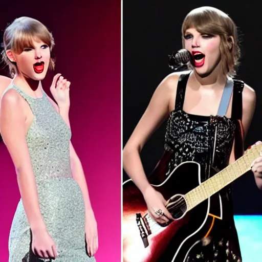 Image similar to stage photo of taylor swift and emma watson as one person,