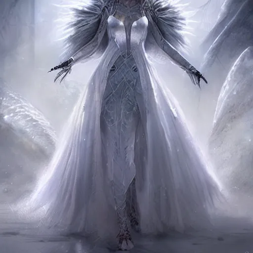 Prompt: kerli koiv as a ice queen full ball gown dress, darkwave, darksynth, concept art, sharp, digital matte painting, art by luis royo, greg rutkowski, wlop, dramatic lighting, trending on artstation