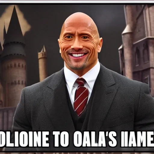 Prompt: Dwayne Johnson as an old Hogwarts teacher