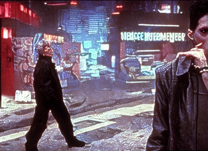 Prompt: scene from the 1 9 8 5 science fiction film neuromancer, incredibly detailed