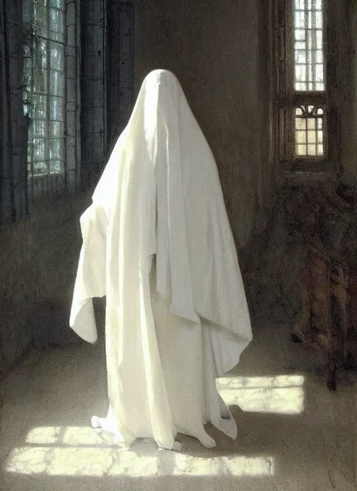 Prompt: medium shot, painting of white!! blurry!! half-transparent ghostly human figures in medieval clothes, dark academia aesthetic, Hogwarts, magic vibes, soft lighting, by George Roux, by Vermeer, by Monet, by oil on canvas, Royal Academy, masterpiece, trending on artstation, cinematic composition, dramatic pose, beautiful lighting, sharp, details, hyper-detailed, HD