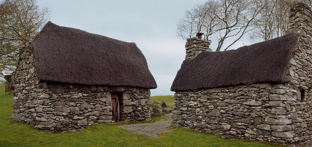 Image similar to scottish blackhouse designed by shigeru ban. fujinon premista 1 9 - 4 5 mm t 2. 9. portra 8 0 0.