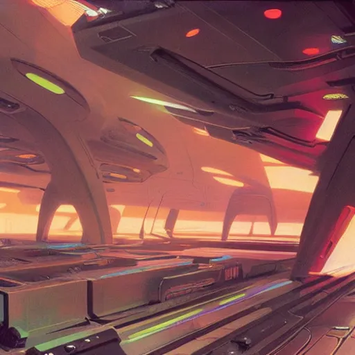 Image similar to holographic synthesis, close - up view, cinematic lighting, science - fiction, detailed, matte painting, syd mead, john harris,