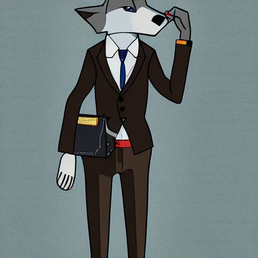 Prompt: a sexy anthropomorphic wolf fursona boyfriend in a dapper suit, digital art, furry art, deviantart, 4k