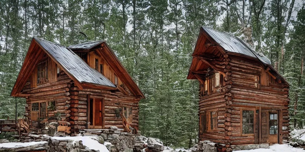 Image similar to stunning rustic cabin exterior in appalachian hills by andreas franke