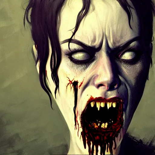 Image similar to color head portrait of lena headey screaming in agony as a zombie, 7 days to die zombie, gritty background, fine art, award winning, intricate, elegant, sharp focus, cinematic lighting, digital painting, 8 k concept art, art by michael hussar, art by brom, art by guweiz and z. w. gu, 8 k