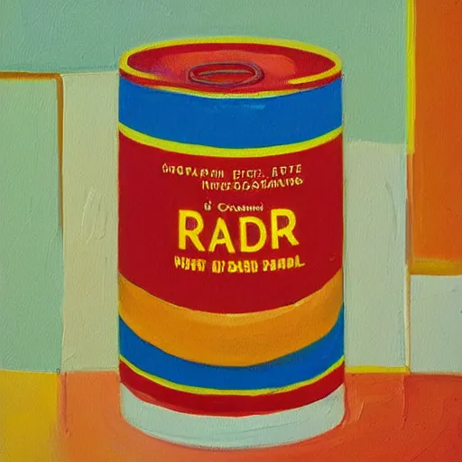 Image similar to In this painting, the artist has used a photo-realist style to depict a can of soup. The can is placed on a plain background, and the artist has used bright, primary colors to create a striking image. The painting is both realistic and abstract brutalism, Prada by Pascale Campion, by Steve Hillier 3d render