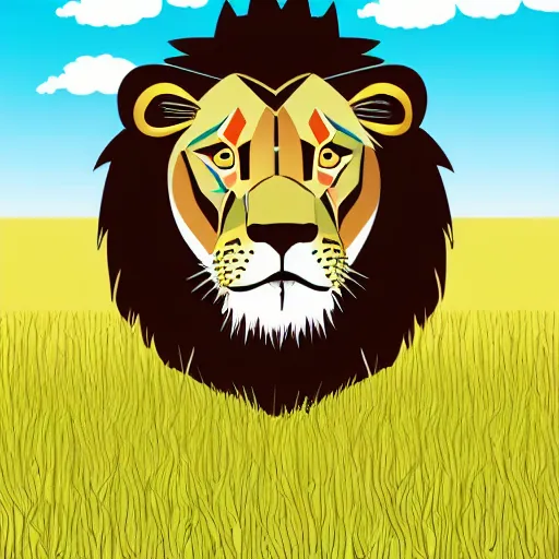 Prompt: Lion in a meadow with hornbeam simpsons, Behance, illustration, vector, sharp focus, 4k