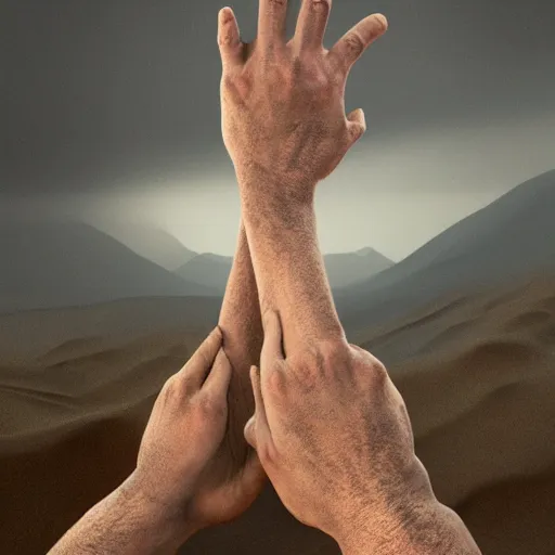 Image similar to The hands of god and death, vertical symmetry, extreme hand detail, photorealistic digital art, by Asher Duran and Greg Rutkowski, 8k, octane render