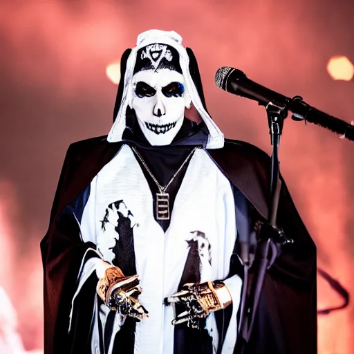 Image similar to the band ghost, close up of papa emeritus III