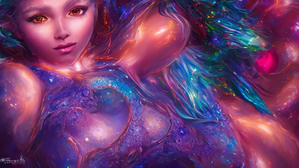 Image similar to highly detailed close up portrait of a celestial girl with a body made of cosmic energy, character art, studio lightning, bright colors, intricate, masterpiece, photorealistic, hiperrealistic, sharp focus, high contrast, Artstation HQ, DeviantArt trending, 4k UHD, Unreal Engine 5