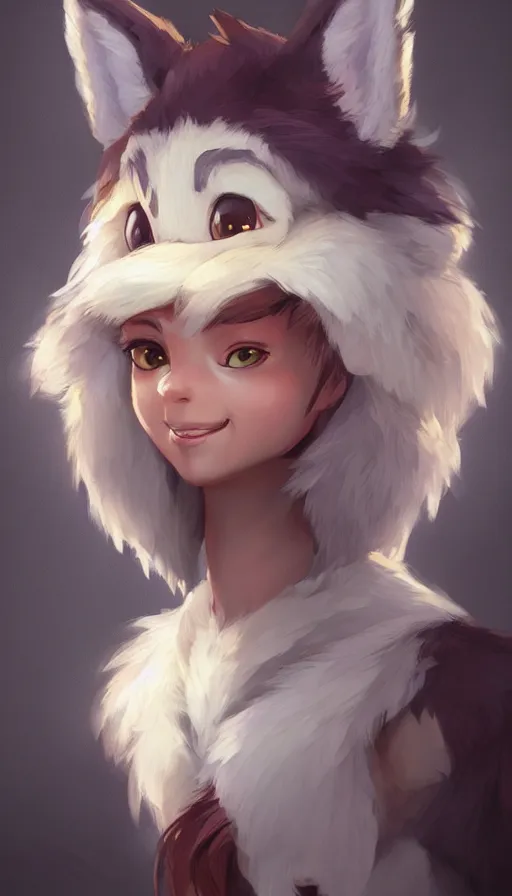 Image similar to portrait character design a cute fluffy wolf girl, style of maple story and zootopia, portrait studio lighting by jessica rossier and brian froud and gaston bussiere