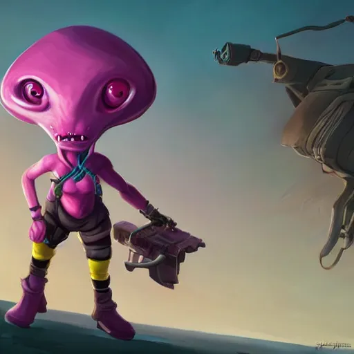 Prompt: pink alien with yellow eyes fortnite character, deviantart artstation, by jason felix by steve argyle by tyler jacobson by peter mohrbacher, cinema c 9. 0