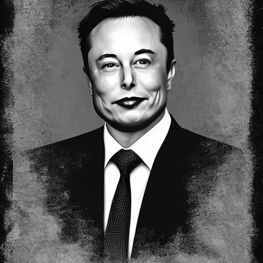 Prompt: A portrait of Elon musk merged with Vladimir Putin. Photograph, high contrast, black and white