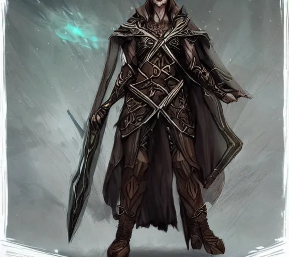 Image similar to Concept art of an powerful Elven Mage from a computer role-playing game in the style of Icewind Dale; masterpiece; trending on artstation; f/1.4; 90mm