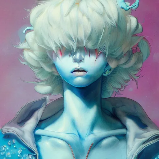 Image similar to prompt : ice character portrait soft light painted by james jean and katsuhiro otomo and erik jones, inspired by evangeleon anime, smooth face feature, intricate oil painting, high detail illustration, sharp high detail, manga and anime 1 9 9 9