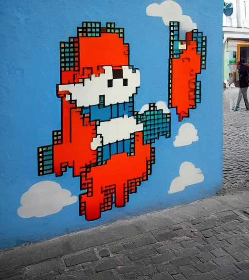 Image similar to bavarian street art looking like retro videogames