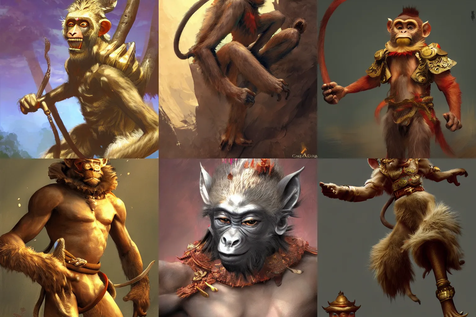 Prompt: tang mo, humanoid monkey fantasy race ,wukong, monkey king, by craig mullins, featured on artstation