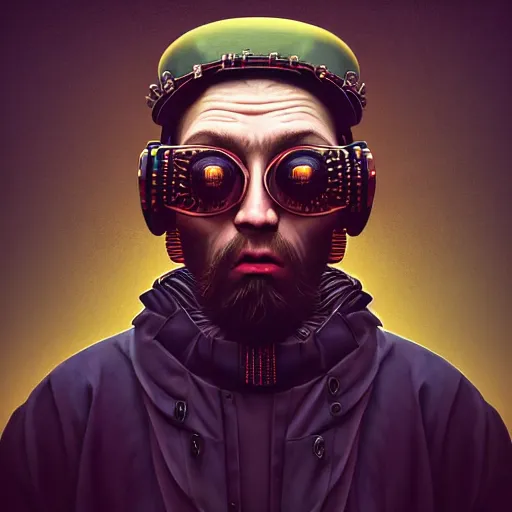 Prompt: Colour Brutal Caravaggio style Photography of Highly detailed brutal Gopnik with detailed face and wearing detailed retrofuturistic Ukrainian folk costume designed by Taras Shevchenko also wearing highly detailed retrofuturistic sci-fi Neural interface designed by Josan Gonzalez. Many details In style of Josan Gonzalez and Mike Winkelmann and andgreg rutkowski and alphonse muchaand and Caspar David Friedrich and Stephen Hickman and James Gurney and Hiromasa Ogura. Rendered in Blender and Octane Render volumetric natural light