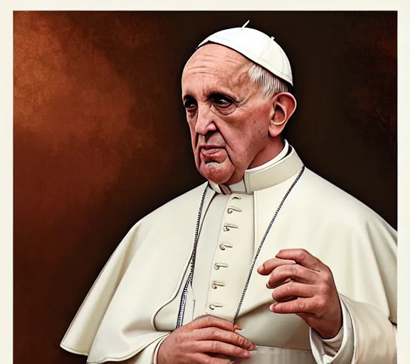 Image similar to photography of a pope nips the breast of a sensual woman, deep focus, elegant, highly detailed, digital painting, artstation, concept art, matte, sharp focus, illustration, art by artgerm and greg rutkowski and alphonse mucha