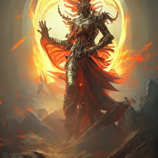 Image similar to Final boss of the Fromsoft games, fiery, D&D, fantasy, highly detailed, digital painting, artstation, smooth, sharp focus, illustration, art by artgerm and greg rutkowski and alphonse mucha