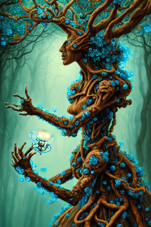 Image similar to hyperrealistic post - rococo super expressive! black woman with exoskeleton armor, merging with tree in a forest, highly detailed digital art masterpiece smooth cam de leon hannah yata dramatic pearlescent blue teal light ground angle hd 8 k sharp focus