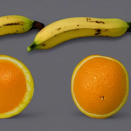 Image similar to side by side comparison of orange and banana