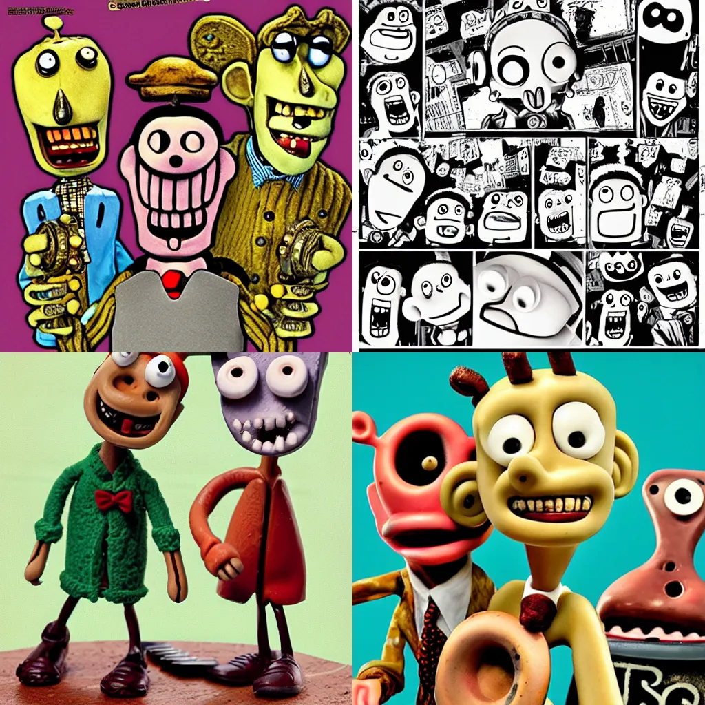 Prompt: Wallace and Gromit in the style of Jhonen Vasquez