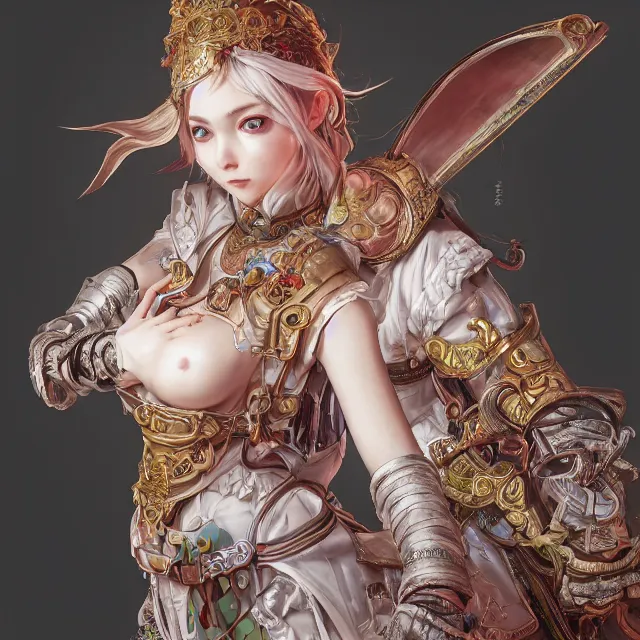 Image similar to studio portrait of neutral good colorful female cleric bard healer as absurdly beautiful, elegant, young skinny gravure idol, ultrafine hyperrealistic detailed face illustration by kim jung gi, irakli nadar, intricate linework, sharp focus, bright colors, matte, octopath traveler, final fantasy, unreal engine highly rendered, global illumination, radiant light, intricate environment