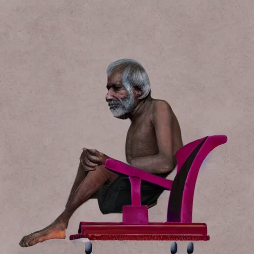 Prompt: Indian man sleeping on a school chair, digital art