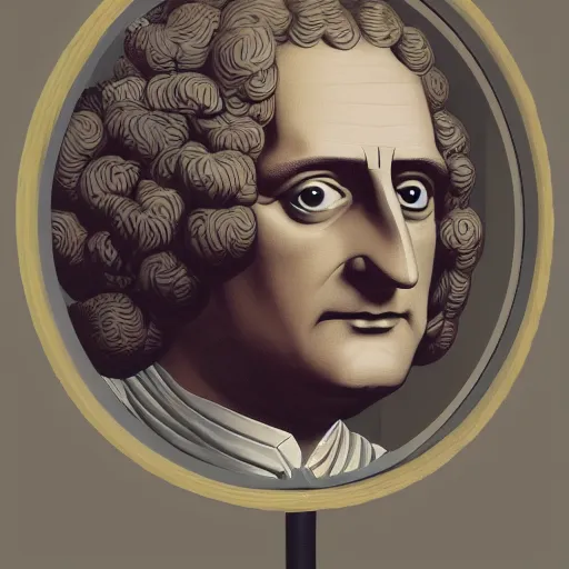 Image similar to An extremely detailed portrait of Isaac Newton in power armor holding an apple, 4k, mirror lake, highly detailed, trending on artstation