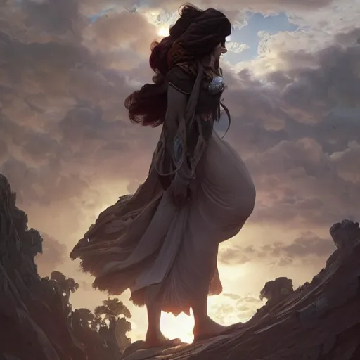 Image similar to giant woman standing over someone looking down, intricate, highly detailed, digital painting, artstation, concept art, smooth, sharp focus, illustration, Unreal Engine 5, 8K, art by artgerm and greg rutkowski and alphonse mucha