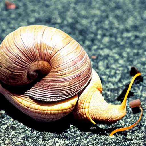 Image similar to photo of a giant snail being walked on a leash hd