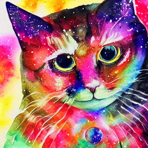 Watercolor galaxy painting cat  Desenhos aquarela, Aquarela