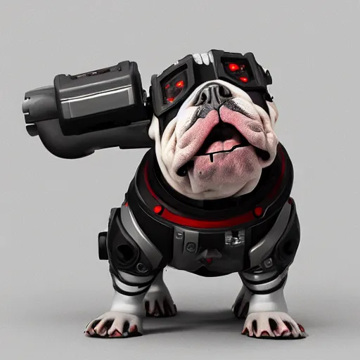 Prompt: « a cartoon cyborg bulldog sitting down, cyberpunk digital art by greg rutkowsky, cgsociety, 2 d art, cartoon, future tech, sketchfab »