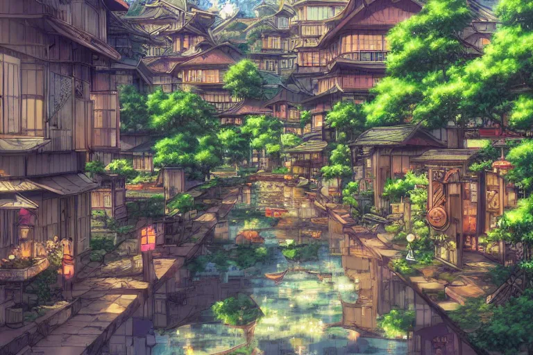 peaceful anime village,, beautiful, artstation | Stable Diffusion | OpenArt